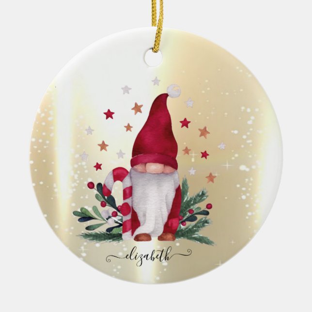 Adorno De Cerámica Elegante Brillante, Faux Gold, Wreath Joy (Frente)