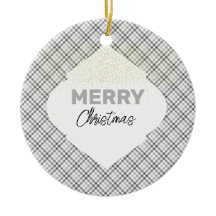 Elegante Brillo Feliz Navidad Cuadros Gris Blanco