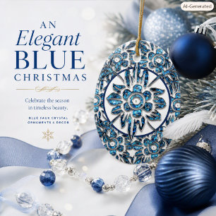 Adorno De Cerámica Elegante broche de cristal antiguo azul Navidad