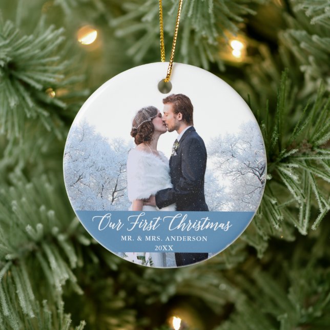 Adorno De Cerámica Elegante caligrafía Nuestra primera luz de Navidad (Árbol)