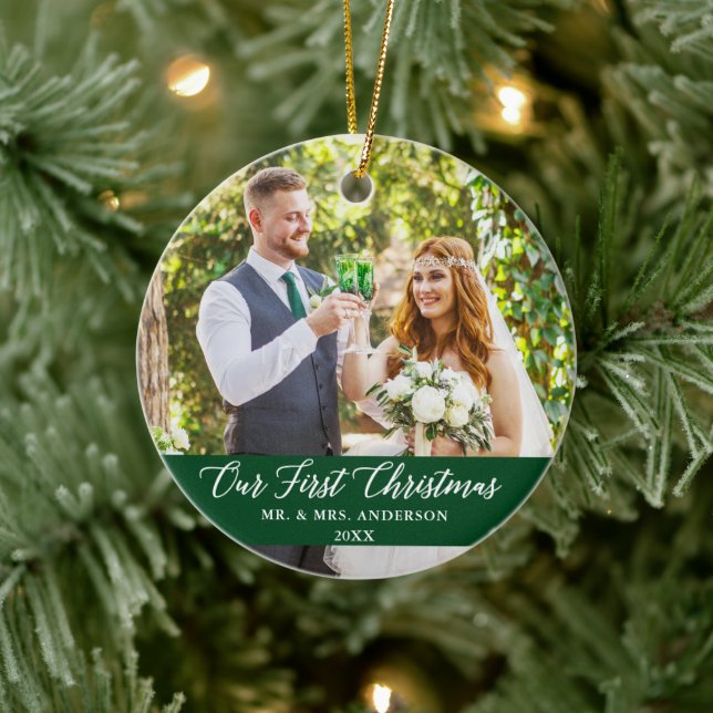 Adorno De Cerámica Elegante caligrafía Nuestro primer verde de Navida