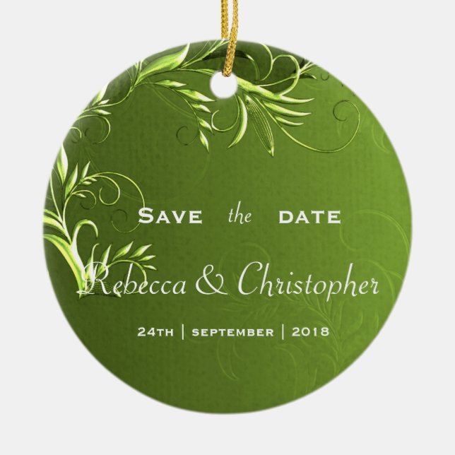 Adorno De Cerámica Elegante Chartreuse Green Save the Date (Frente)