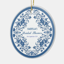 Adorno De Cerámica Elegante Chinoiserie Azul Victoriano Floral Chino