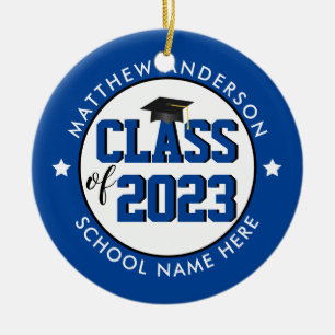 Adorno De Cerámica Elegante Clase Azul Clásica de Graduación 2023