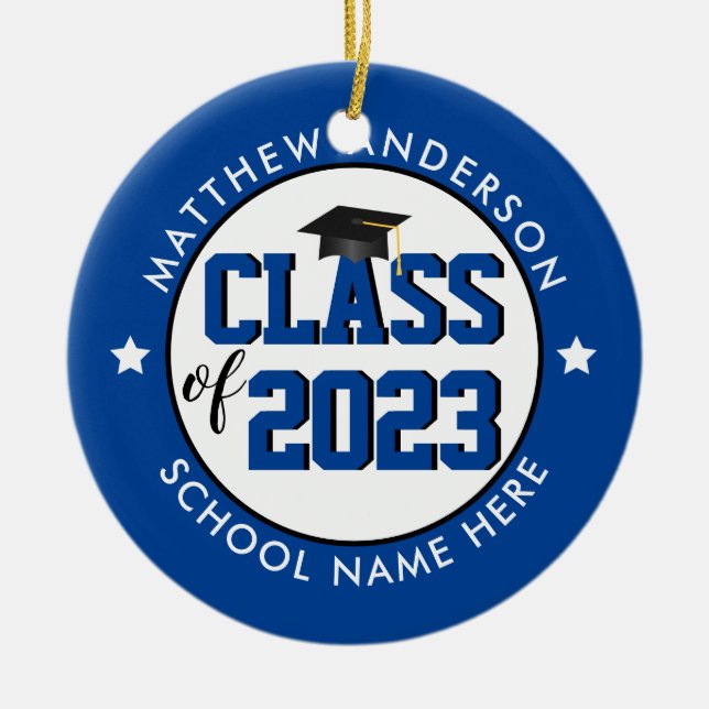 Adorno De Cerámica Elegante Clase Azul Clásica de Graduación 2023 (Frente)