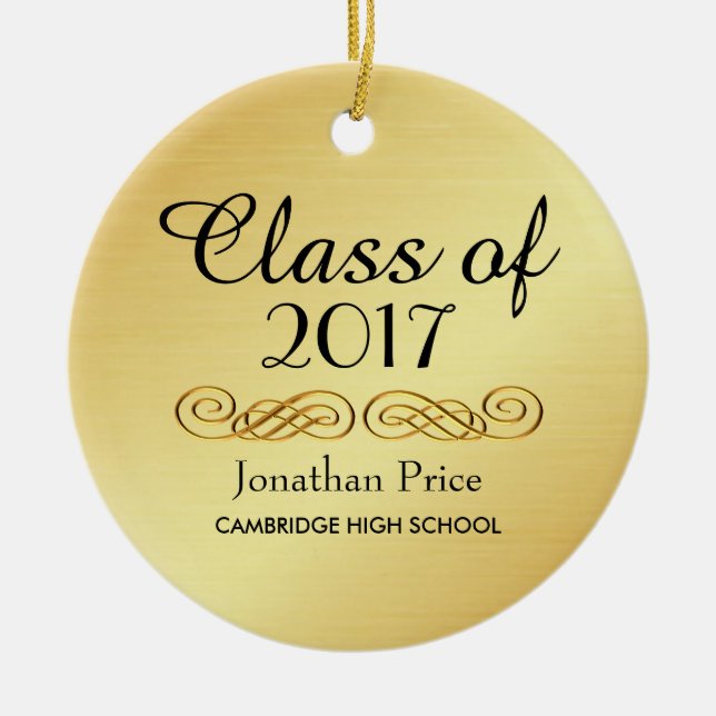 Adorno De Cerámica Elegante Clase de Oro de Navidades de Graduación (Frente)