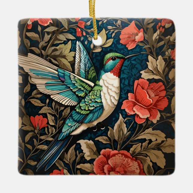 Adorno De Cerámica Elegante colibrí volador William Morris inspirado (Anverso)