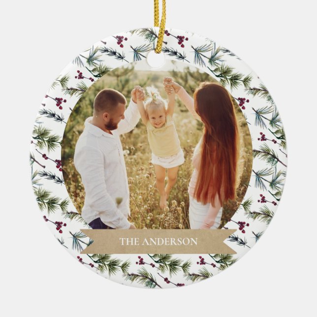 Adorno De Cerámica Elegante Collage de fotos de Navidades familiares (Frente)