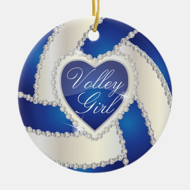 Adorno De Cerámica Elegante Corazón de Diamante Voleibol Azul Oscuro (Frente)