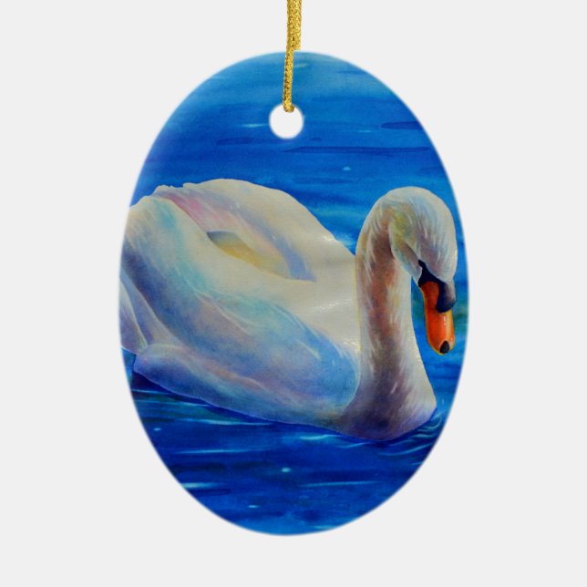 Adorno De Cerámica Elegante cuadro de acuarela de cisne blanco (Frente)