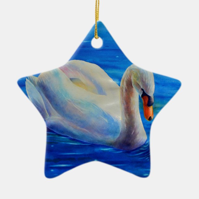 Adorno De Cerámica Elegante cuadro de acuarela de cisne blanco (Frente)