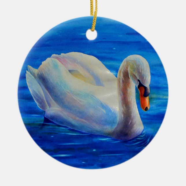 Adorno De Cerámica Elegante cuadro de acuarela de cisne blanco (Frente)