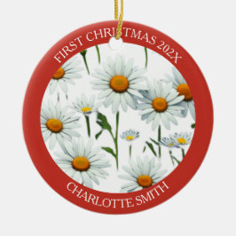 Adorno De Cerámica Elegante Daisy Boho Floral Primera Navidad