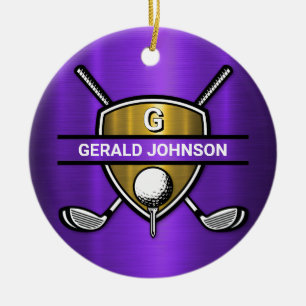 Adorno De Cerámica Elegante Diseño de Monograma de Golf Gold Shield