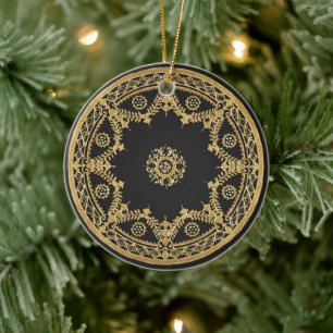Adorno De Cerámica Elegante diseño negro y dorado