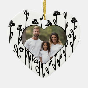 Adorno De Cerámica Elegante doodle minimalista negro floral