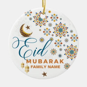 Adorno De Cerámica Elegante Eid Mubarak Caligrafía Luna Estrellas Fie
