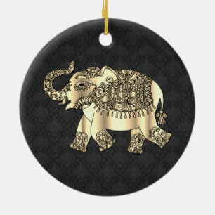 Adorno De Cerámica Elegante elefante floral de cachemira en oro, dama