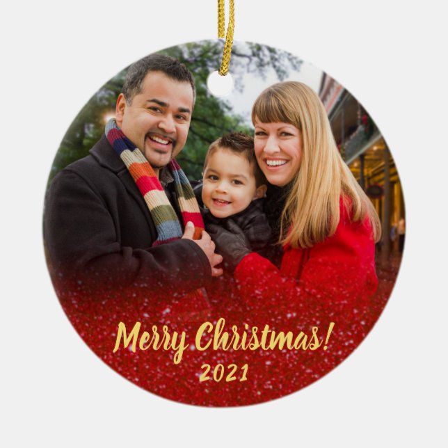 Adorno De Cerámica Elegante familia de Purpurinas rojos 2 Navidades d (Frente)