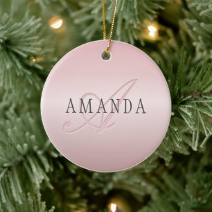 Adorno De Cerámica Elegante Faux Rosa Dorado Nombre y Monograma