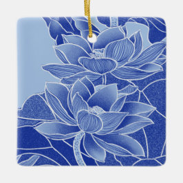 Adorno De Cerámica Elegante Flor Azul Lotus Mandala Lily Chinoiserie