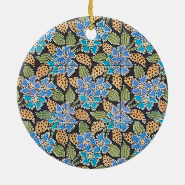 Adorno De Cerámica Elegante Flor Azul Periwinkle Floral Clásico (Atrás)