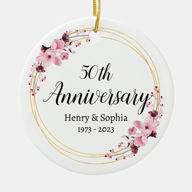 Adorno De Cerámica Elegante floral 50 aniversario Boda Keepsake (Frente)