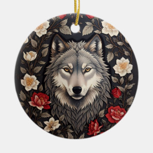 Adorno De Cerámica Elegante Floral de Lobo Gris