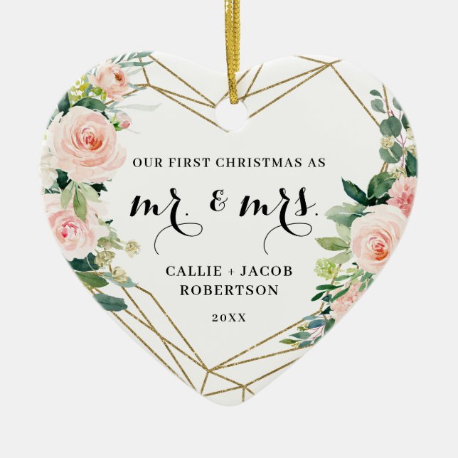 Adorno De Cerámica Elegante floral geométrica Rubor primera Navidad (Frente)