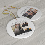 Adorno De Cerámica Elegante foto Boda con letras de mano gracias<br><div class="desc">Una manera grandiosa y reflexiva de agradecer a tus amigos,  familia y compañeros de trabajo que aparecieron en tu día de boda con esta moderna foto gracias ornamento con el efecto oro marcado a mano de guion "gracias" Fotos en el frente y en el reverso</div>