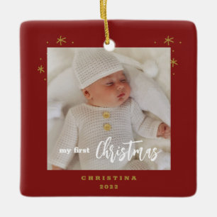 Adorno De Cerámica Elegante foto de bebé de mi primera Navidad en 2 c
