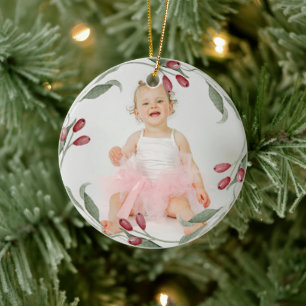 Adorno De Cerámica Elegante foto de bebé en la primera Navidad con co