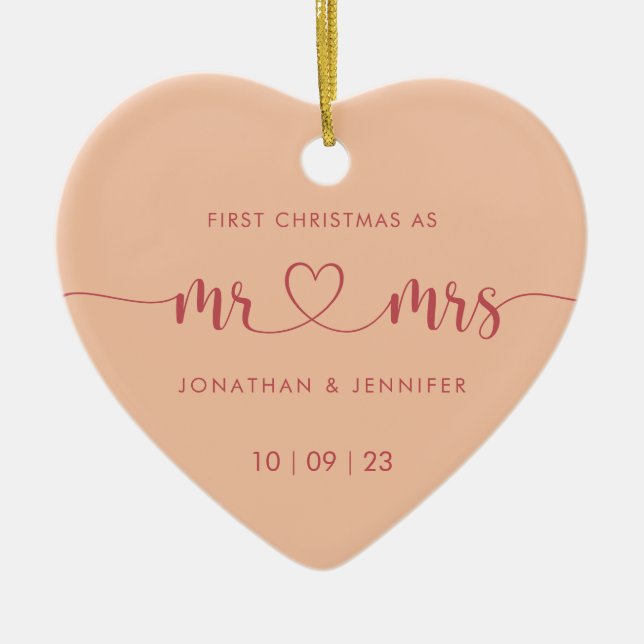 Adorno De Cerámica Elegante foto de Boda de Peach Newlyweds (Frente)