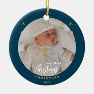 Adorno De Cerámica Elegante foto de mi primer bebé navideño a dos lad