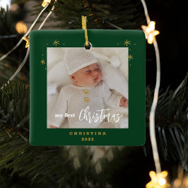 Adorno De Cerámica Elegante foto de mi primer bebé navideño a dos lad