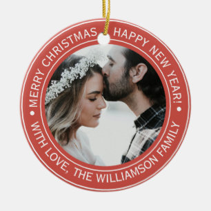 Adorno De Cerámica Elegante foto de Monograma de Navidades Rojos