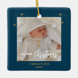 Adorno De Cerámica Elegante foto de Navidad del bebé por ambos lados