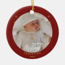 Elegante foto del primer Navidad del bebé en 2 lad