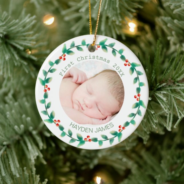 Adorno De Cerámica Elegante foto del primer Personalizado de Navidad  (Árbol)