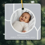 Adorno De Cerámica Elegante foto gris de niño bebé<br><div class="desc">Este elegante ornamento de fotos navideñas de Baby Boy está decorado con la palabra JOY en un fondo gris. Personalizable fácil con tu foto,  nombre y año.</div>