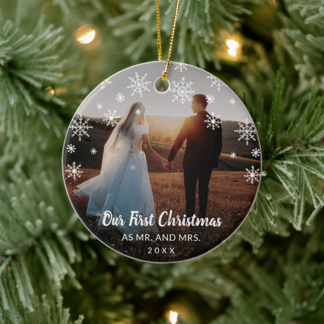 Adorno De Cerámica Elegante foto moderna recién casada Primera Navida (Árbol)