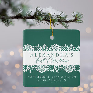 Adorno De Cerámica Elegante foto navideña del bebé de encaje blanco