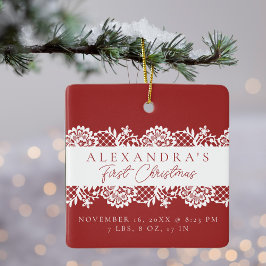 Adorno De Cerámica Elegante foto navideña del bebé de encaje blanco