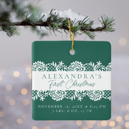 Adorno De Cerámica Elegante foto navideña del bebé de encaje blanco