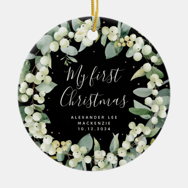 Adorno De Cerámica Elegante foto navideña del bebé de Snowberry (Frente)