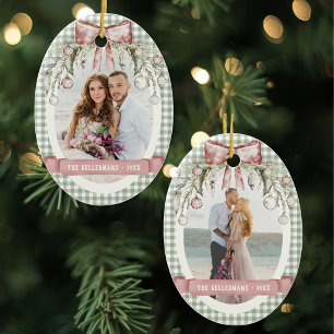 Adorno De Cerámica Elegante Foto Tradicional de Gingham Navidad