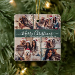 Adorno De Cerámica Elegante guión 5 Collages de fotos Navidades verde<br><div class="desc">Elegante guión moderno de 5 Collages de fotos Feliz Navidad Fiesta Verde Ornamento de cerámica. Cuenta con minimalista plantilla de cinco (5) fotos de collage un collage de bonitos y ¡Feliz Navidad! El texto de bienvenida de "Feliz Navidad" está escrito en un hermoso guión de letra con letras a mano...</div>
