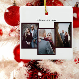 Adorno De Cerámica Elegante guión casado 3 Collage de fotos rojo