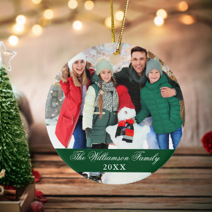 Adorno De Cerámica Elegante guión de 2 lados Foto Navidad Verde