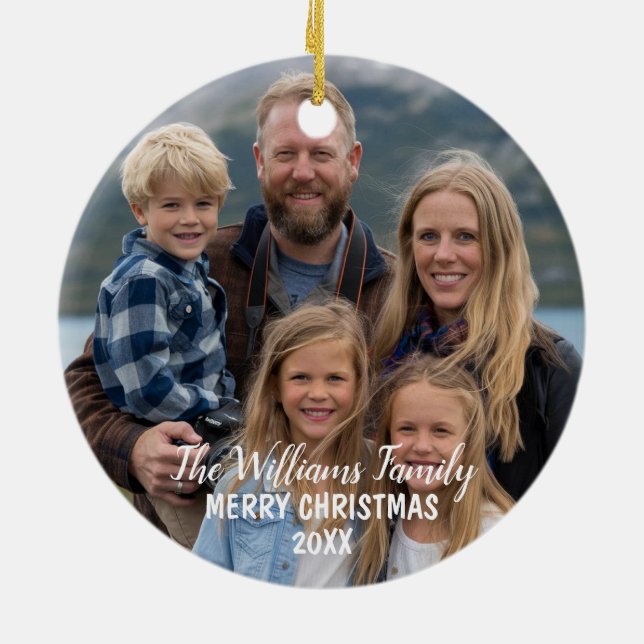 Adorno De Cerámica Elegante guión de foto familiar Feliz Navidad (Atrás)